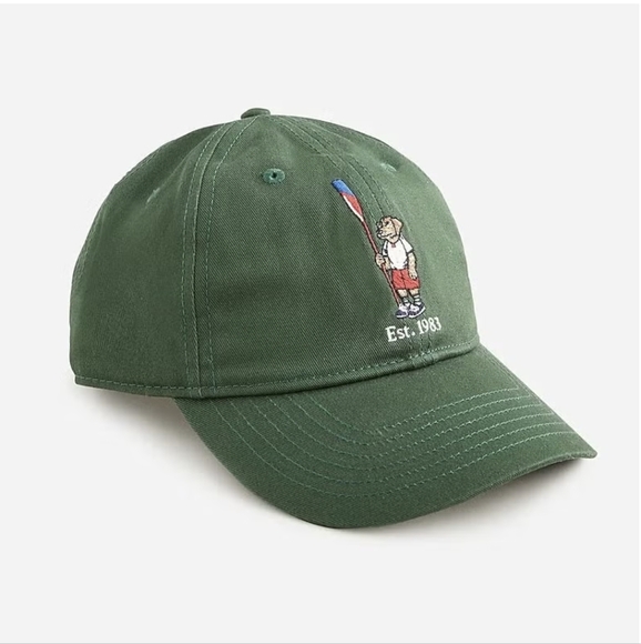 J.Crew twill baseball cap hat OARSMAN DOG Dk. Green BNWT SO RETIRED - Picture 1 of 7